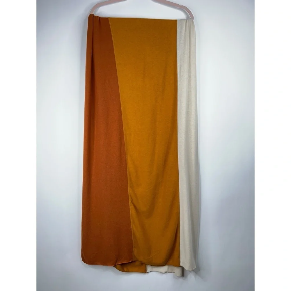 Donni Striped Sweater Scarf Trio Orange Rust Cream Long New USA